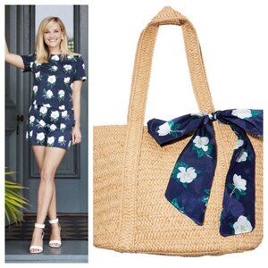 Draper James FitFabFun Straw Purse Navy Floral Scarf Reese Witherspoon
